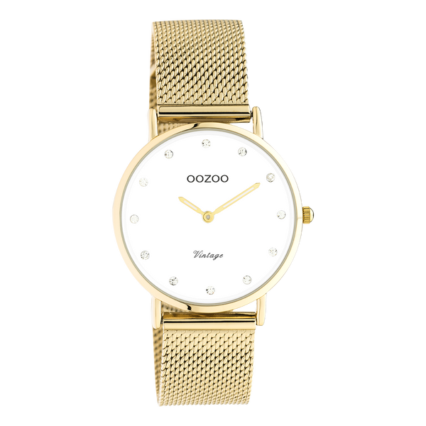Oozoo met steentjes op de wijzerplaat in goudkleur new vintage | 32 mm