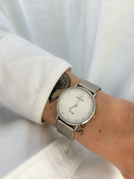Oozoo met steentjes op de wijzerplaat in staal new vintage | 32 mm