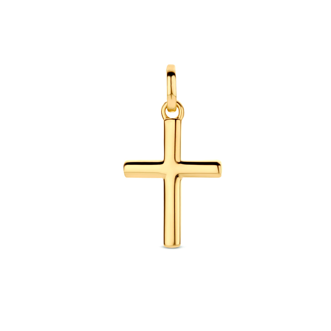 strak vormgegeven kruis hanger van echt goud