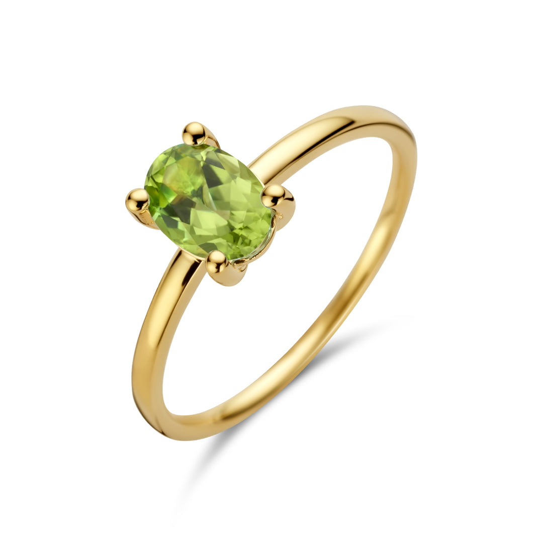 echt geel gouden ring met groene peridot | 14 krt geel goud