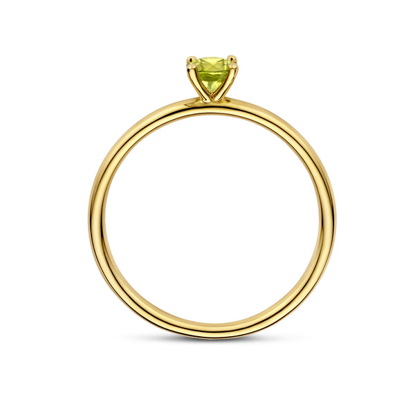 echt gouden ring met groene peridot | 14 krt geel goud