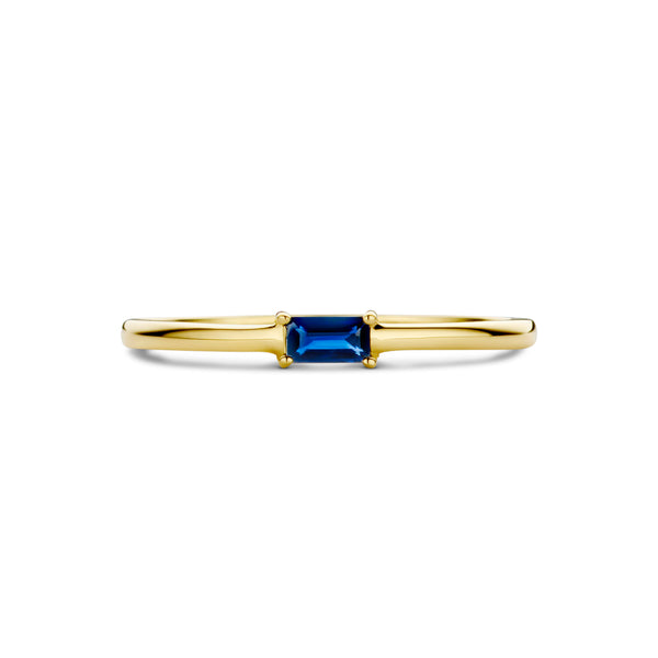 echt geel gouden ring met blauwe saffier | 14 krt geel goud