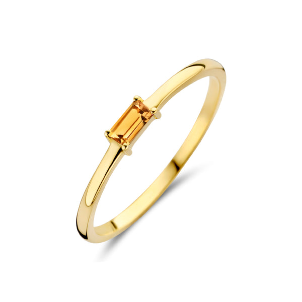 echt geel gouden ring met citrien | 14 krt geel goud