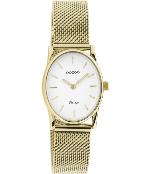 goudkleurige ovale oozoo met witte wijzerplaat | stainless steel