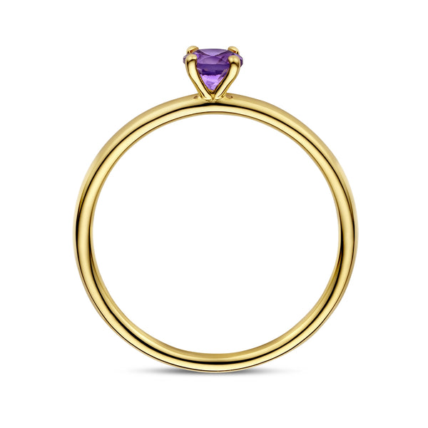 echt gouden ring met paarse amethist | 14 krt geel goud