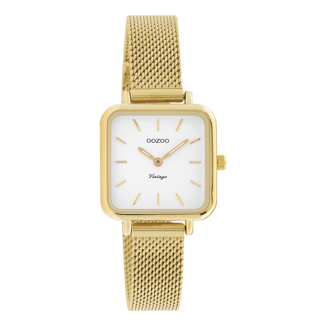 goudkleurige vierkante oozoo met witte wijzerplaat | stainless steel