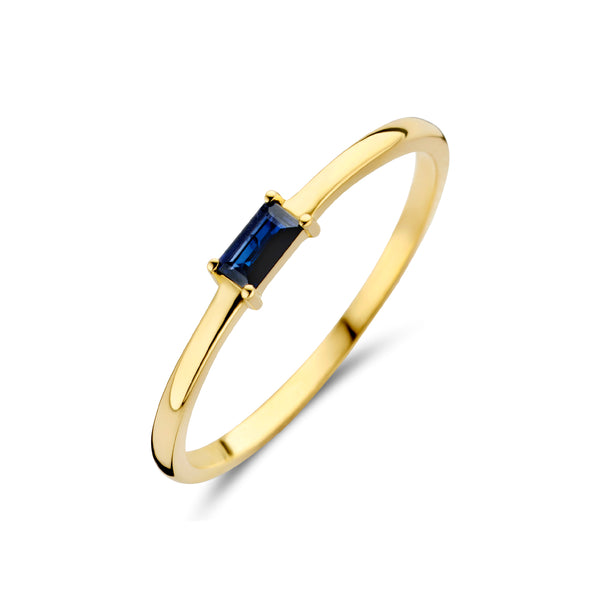 echt geel gouden ring met blauwe saffier | 14 krt geel goud